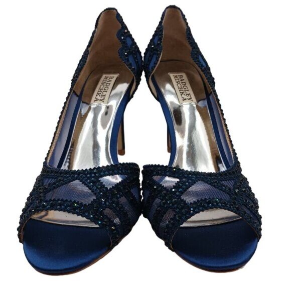NEW Badgley Mischka Marla Blue Satin Beaded‎ Embellished Heels Size 8.5 - Picture 10 of 14